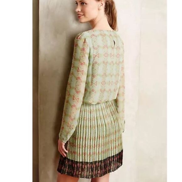 Anthropologie Lavand Minted Meadow Dress Pleated Semi Sheer Fairy Cottage Sz 4 - Picture 3 of 15